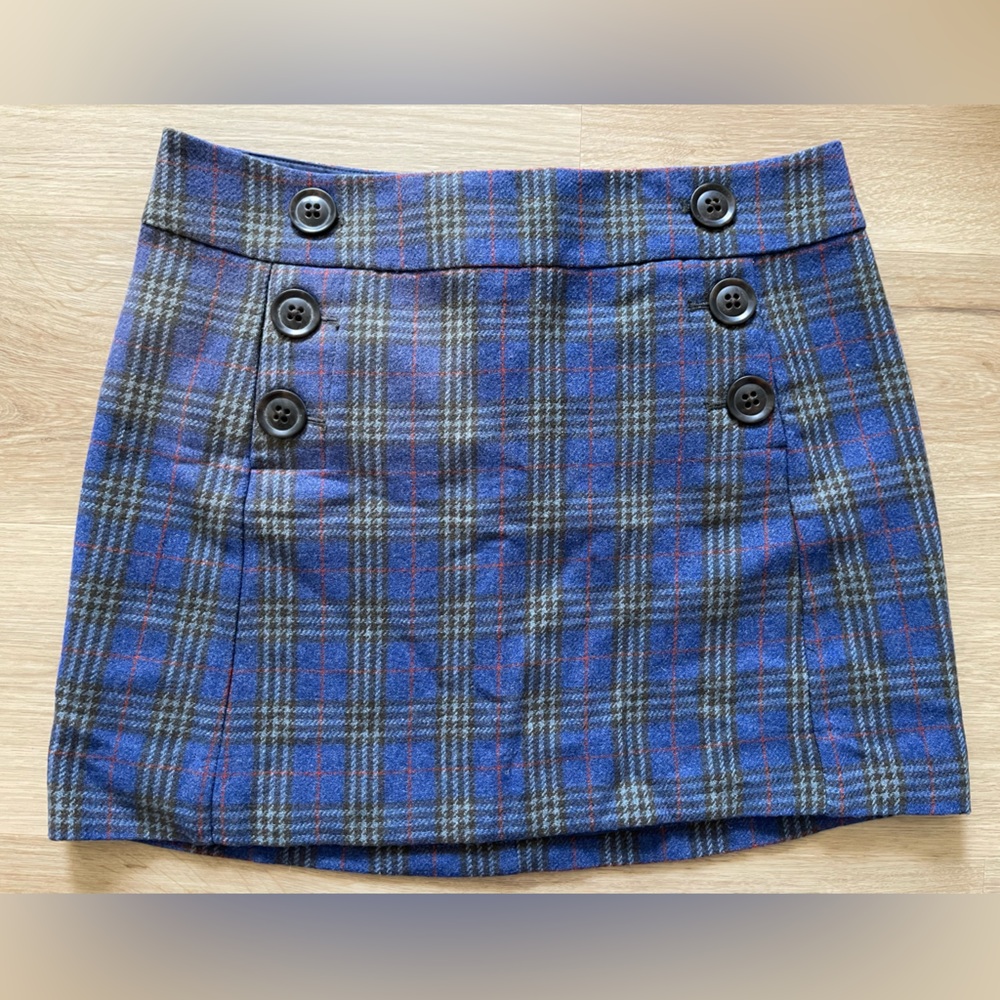 GAP PLAID WOOL BLEND LINED MINI SKIRT